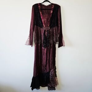 Vintage Two Piece Spencer Alexis Ruffle Dress + Jacket Size 12 Burgundy Boho